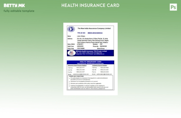 модерен стил Индија Шаблон за картичка за ограничено здравствено осигурување на 